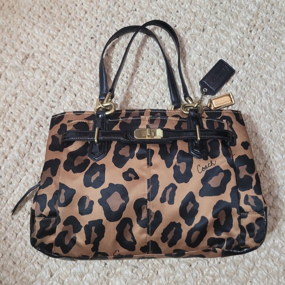 Coach Leopard Print Shoulder Bag - Black and Tan